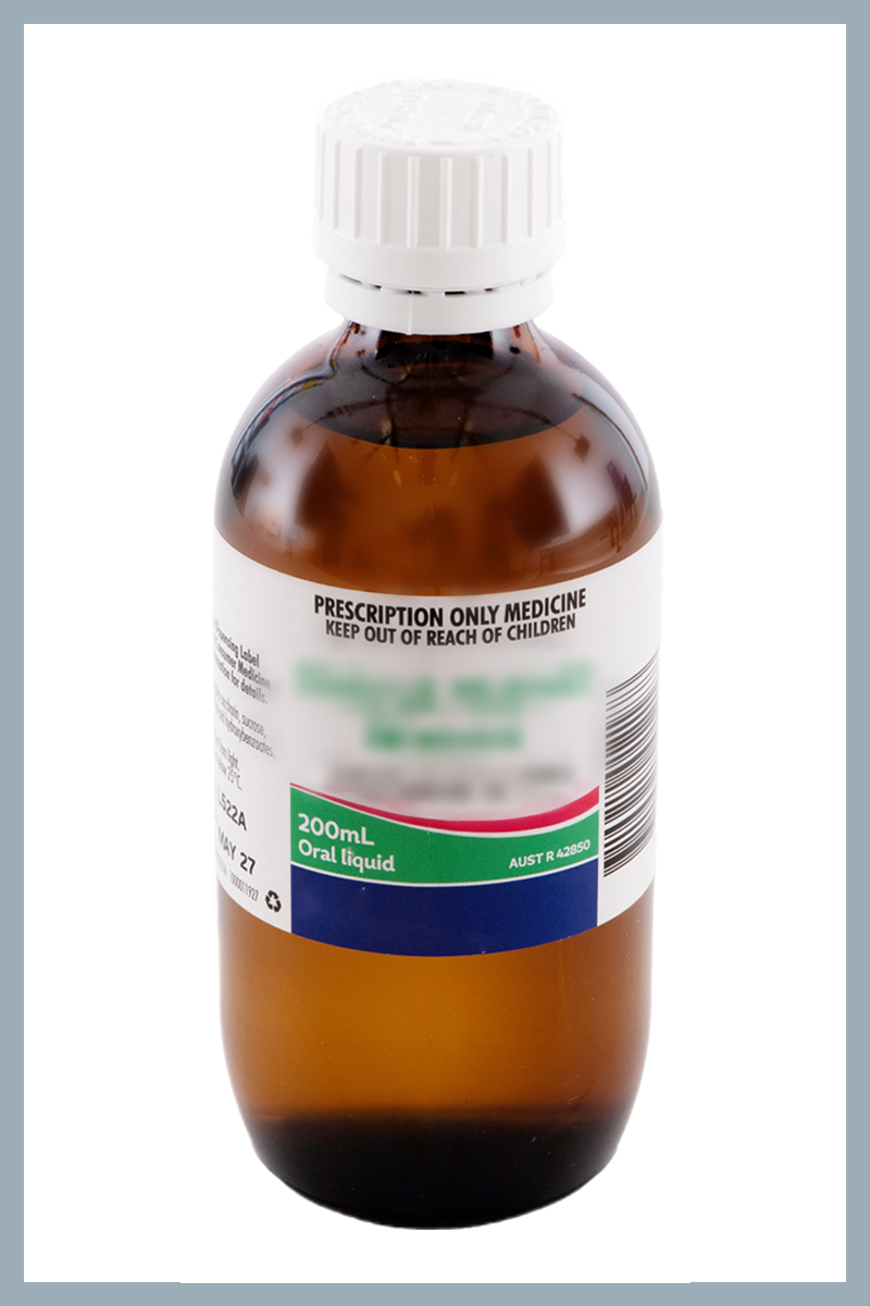 Brown bottle with liquid medicine solution